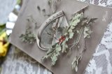 フランス　アンティークのポストカード　幸運の馬蹄とセイヨウヒイラギ