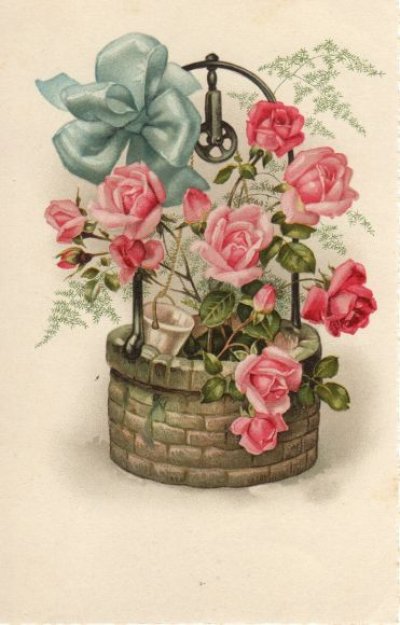 画像2: フランス　アンティークポストカード　井戸とバラのモチーフ