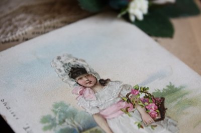 画像2: フランスアンティーク　クロモス・クロモカード　花かごを持った少女