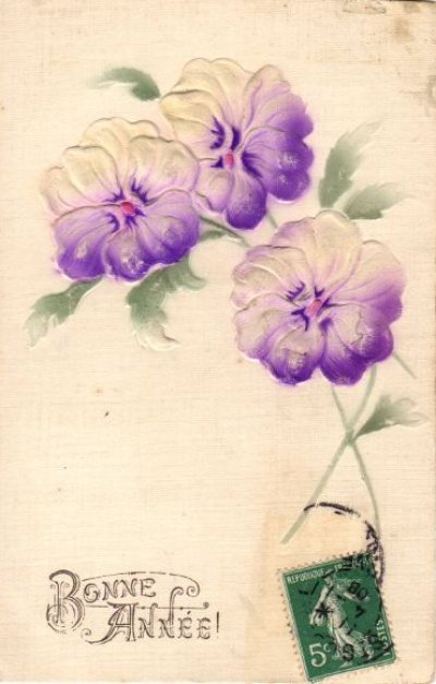 画像2: フランス　アンティークポストカード　紫のグラデーションが美しいお花