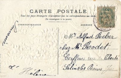 画像2: フランス　アンティークポストカード　すみれに集う二羽の鳩
