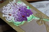 フランス　アンティークポストカード　エンボスの紫の花のブーケ