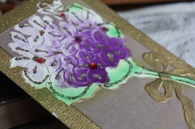 画像1: フランス　アンティークポストカード　エンボスの紫の花のブーケ