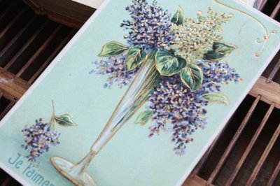 画像1: フランス　アンティークポストカード　ライラックの花