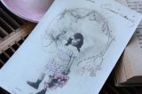 フランス　アンティークポストカード　ピンクのお花のガーランド