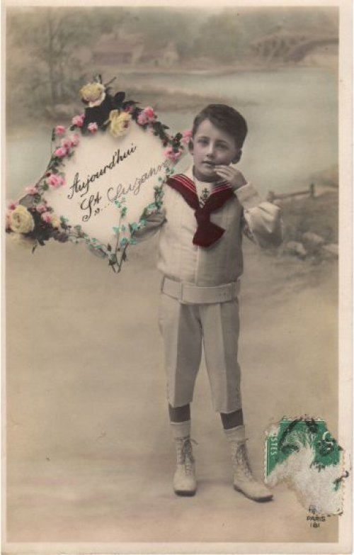 他の写真1: フランス　アンティークポストカード　メッセージボードを持つ少年