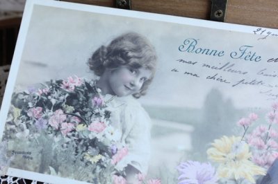 画像1: フランス　アンティークポストカード　お花畑でかくれんぼ？
