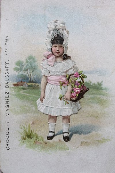 画像4: フランスアンティーク　クロモス・クロモカード　花かごを持った少女