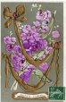 画像6: フランス　アンティークポストカード　ゴールドのリボンと紫の小花