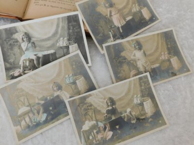 画像1: フランス　アンティークポストカード　少女　5枚セット