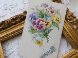 フランス　古いポストカード　ビオラの花束