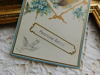 画像2: フランス　アンティークポストカード　小さな花と白い鳩