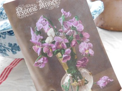 画像3: フランス　アンティークポストカード　紫の花