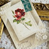 フランス　アンティークポストカード　赤いバラの花　1910