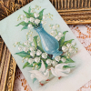 フランスアンティークポストカード二羽の白い鳩とすずらんと1906の画像