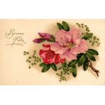 画像: フランス　アンティークポストカード　やわらかな二輪の花