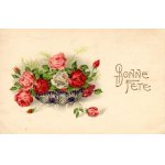 画像: フランス　アンティークポストカード　パープルの花器とバラ