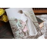 画像: フランス　アンティークポストカード　子どもに寄り添う天使
