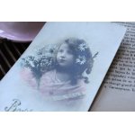 画像: フランス　アンティークポストカード　お花の髪飾りをつけた少女