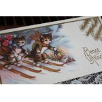 画像: フランス　古いメッセージカード　スキーをするネコ