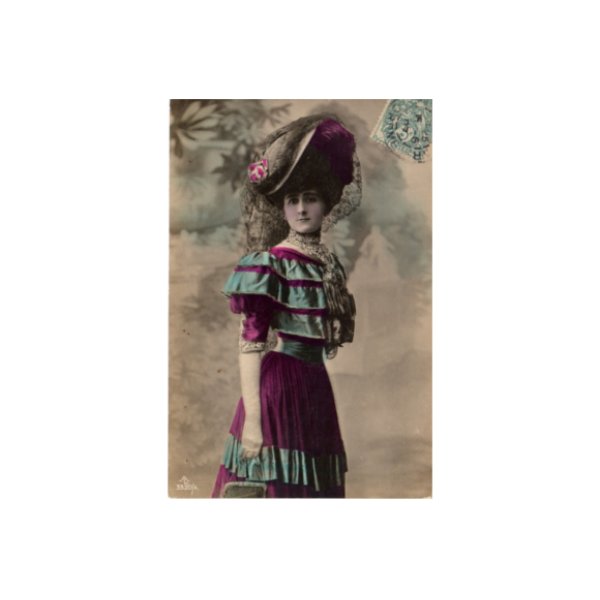 画像1: フランス　アンティークポストカード　ドレスの貴婦人 (1)
