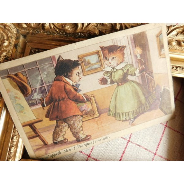 画像1: フランス　アンティークポストカード　猫のイラスト (1)