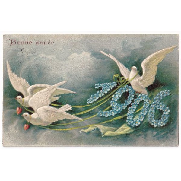 画像5: フランスアンティーク　ポストカード　白い鳩　1906 (5)