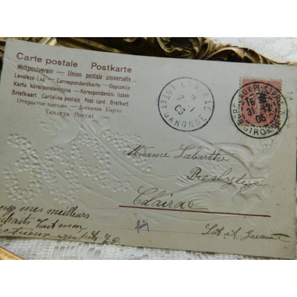 画像2: フランスアンティーク　ポストカード　白い鳩　1906 (2)
