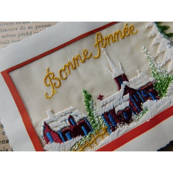 画像3: フランスアンティーク　刺繍のポストカード　雪の風景 (3)