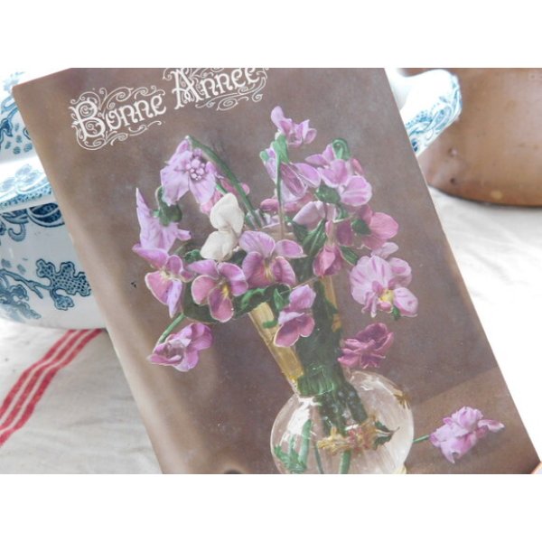 画像3: フランス　アンティークポストカード　紫の花 (3)