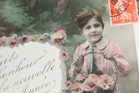 画像: フランス　アンティークポストカード　少年の伝言