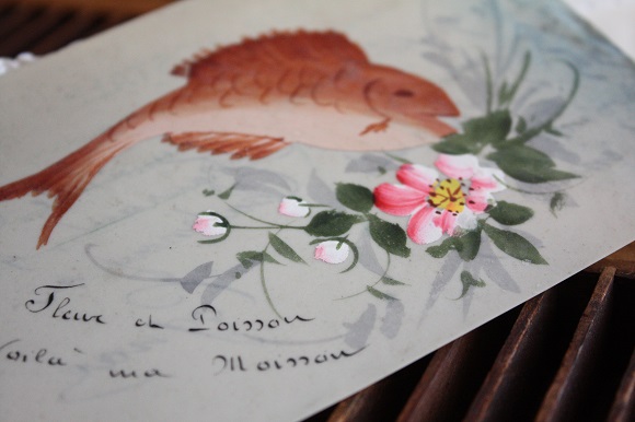 【100】フランスアンティークポストカード　セルロイド　4月の魚