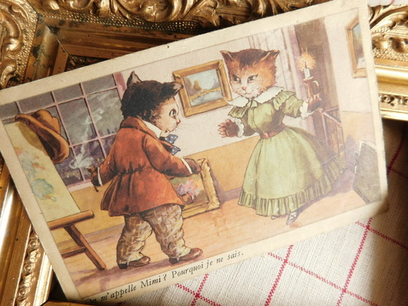 フランス　アンティークポストカード　猫のイラスト
